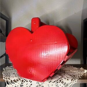 Red Heart-Shaped Wooden Basket